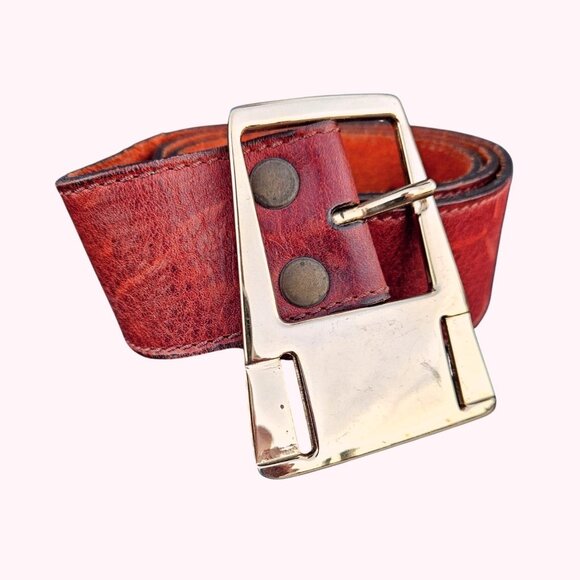 Vintage BRAVE Beltworks Belt Leather Brass Buckle Made in Canada 30 32 35 M - Picture 2 of 13